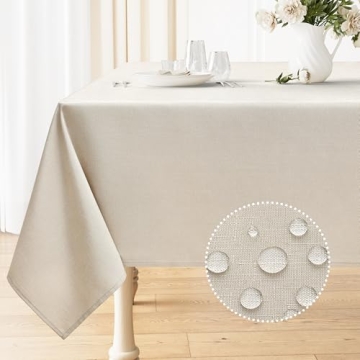 Waterproof Beige Linen Tablecloth - Smiry 52x70 Inch