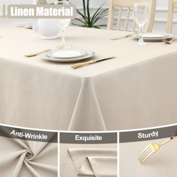 Waterproof Beige Linen Tablecloth - Smiry 52x70 Inch