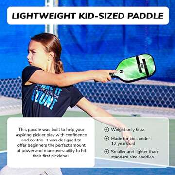 Helium Element Pickleball Family 4-Pack - 2 Child-Size & 2 Adult-Size Paddles, Lightweight Pickleball Set with Honeycomb Core, Graphite Strike Face, 4 Pickleballs & Convenient Drawstring Bag