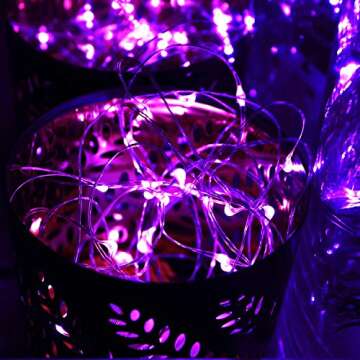 OakHaomie 6 Pack Fairy Lights Battery Operated Waterproof 7 Feet Silver Wire 20LED Twinkle Lights Starry Moon Firefly Lights for DIY Wedding Centerpiece Party Christmas Table Décor,(Purple)