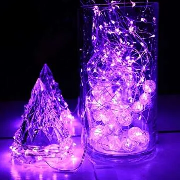 OakHaomie 6 Pack Fairy Lights Battery Operated Waterproof 7 Feet Silver Wire 20LED Twinkle Lights Starry Moon Firefly Lights for DIY Wedding Centerpiece Party Christmas Table Décor,(Purple)