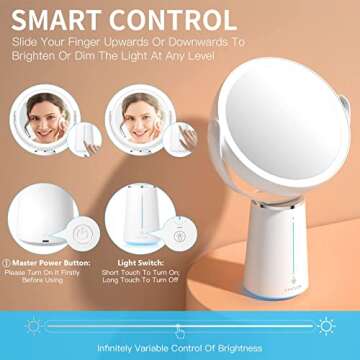 8.7" Large Lighted Makeup Mirror, Rechargeable Double Sided Standing Desk Mirror with 3 Colors, 1X/1...