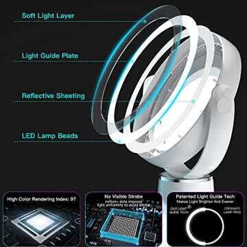 8.7" Large Lighted Makeup Mirror, Rechargeable Double Sided Standing Desk Mirror with 3 Colors, 1X/10X Magnifying Mirror with 360°Rotatable, Vanity Mirror with Touch Screen Brightness Adjustable