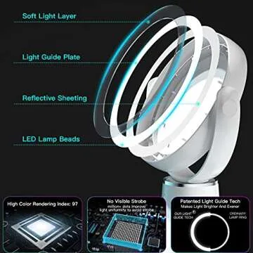 8.7" Large Lighted Makeup Mirror, Rechargeable Double Sided Standing Desk Mirror with 3 Colors, 1X/10X Magnifying Mirror with 360°Rotatable, Vanity Mirror with Touch Screen Brightness Adjustable