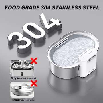 uahpet Stainless Steel Cat Water Fountain, Wireless Battery Operated Cat Fountain, Pet Water Dispenser for Cats Dogs, 67oz/2L