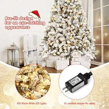 Goplus 7.5ft Pre-Lit Snow Flocked Christmas Tree
