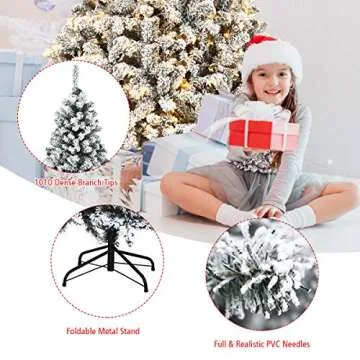 Goplus 7.5ft Pre-Lit Snow Flocked Christmas Tree