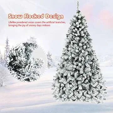 Goplus 7.5ft Pre-Lit Snow Flocked Christmas Tree
