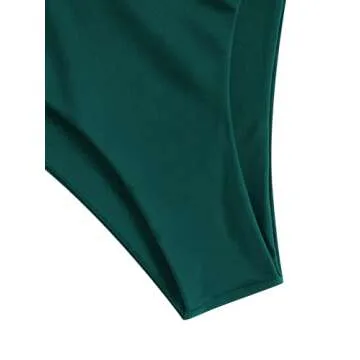 ZAFUL Women's Underwire Bikini High Cut Bikini Set V-Wired Two Piece Swimsuit Bathing Suit(1-Malachite Green, M)