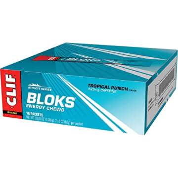 CLIF BLOKS - Tropical Punch Flavor with Caffeine - Energy Chews - Non-GMO - Plant Based - Fast Fuel for Cycling and Running - Quick Carbohydrates and Electrolytes - 2.12 oz. (18 Count)