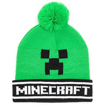 Minecraft Bobble Hat Gloves Set Creeper Knitted Beanie Gamer Gift One Size