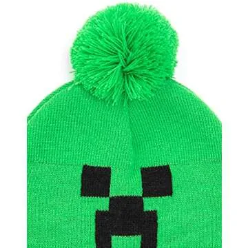 Minecraft Bobble Hat Gloves Set Creeper Knitted Beanie Gamer Gift One Size