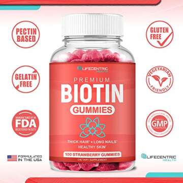 Biotin Gummies for Hair Growth | Max Strength Biotin 10000mcg Prevents Thinning and Loss | Chewable Biotin Supplement For Women Men and Kids | 100 Count Vegan Hair Gummies for Hair Skin and Nails
