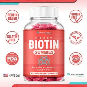 Biotin Gummies for Hair Growth | Max Strength Biotin 10000mcg Prevents Thinning and Loss | Chewable Biotin Supplement For Women Men and Kids | 100 Count Vegan Hair Gummies for Hair Skin and Nails