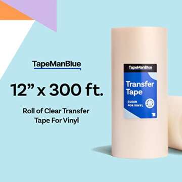 12" x 300' Roll of Clear Transfer Tape for Vinyl, Made in America, Premium-Grade Vinyl Transfer Tape for Cricut Crafts, Decals, and Letters