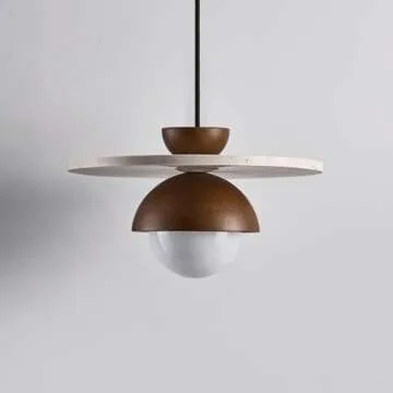 BFFGKGL Retro Mini Yellow Travertine Pendant Light Japanese Style Wabi Sabi Natural Stone Restaurant Hanging Light Mid Century Glass Suspension Light Modern Nordic Walnut Cup Chandelier for Farmhouse