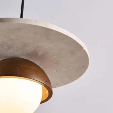 BFFGKGL Retro Mini Yellow Travertine Pendant Light Japanese Style Wabi Sabi Natural Stone Restaurant Hanging Light Mid Century Glass Suspension Light Modern Nordic Walnut Cup Chandelier for Farmhouse