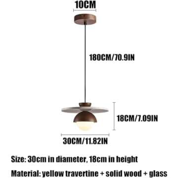 BFFGKGL Retro Mini Yellow Travertine Pendant Light Japanese Style Wabi Sabi Natural Stone Restaurant Hanging Light Mid Century Glass Suspension Light Modern Nordic Walnut Cup Chandelier for Farmhouse