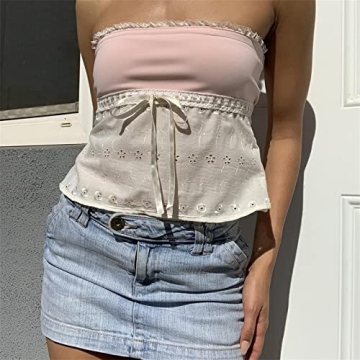 Amiblvowa Womens Y2k Strapless Crop Tube Top - Pink