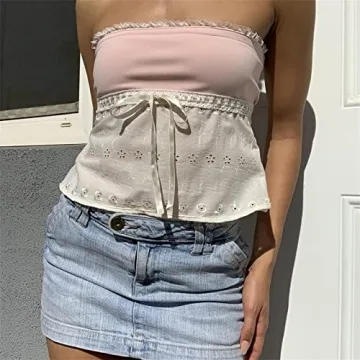 Amiblvowa Womens Y2k Strapless Crop Tube Top - Pink