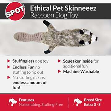 SPOT Skinneeez Stuffless Raccoon Dog Toy for Playtime