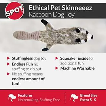SPOT Skinneeez Stuffless Raccoon Dog Toy for Playtime