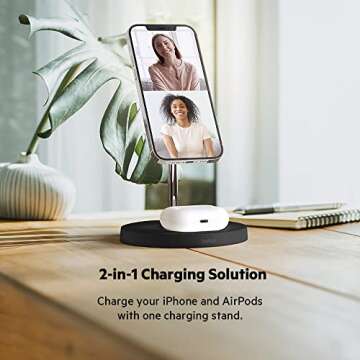 Belkin MagSafe 2-in-1 Wireless Charging Stand for Apple iPhone 16, iPhone 15, iPhone 14, & iPhone 13 Series & AirPods - MagSafe Fast Charging Station for Multiple Devices - Black