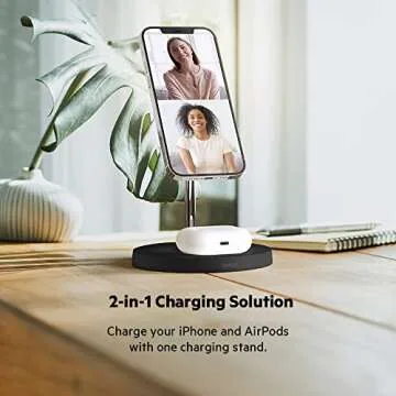 Belkin MagSafe 2-in-1 Wireless Charging Stand for Apple iPhone 16, iPhone 15, iPhone 14, & iPhone 13 Series & AirPods - MagSafe Fast Charging Station for Multiple Devices - Black