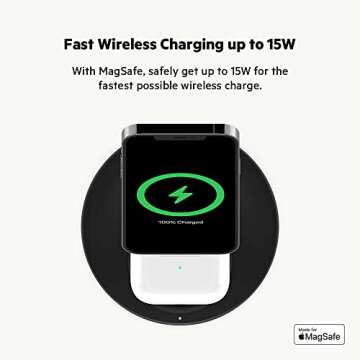 Belkin MagSafe 2-in-1 Wireless Charging Stand for Apple iPhone 16, iPhone 15, iPhone 14, & iPhone 13 Series & AirPods - MagSafe Fast Charging Station for Multiple Devices - Black