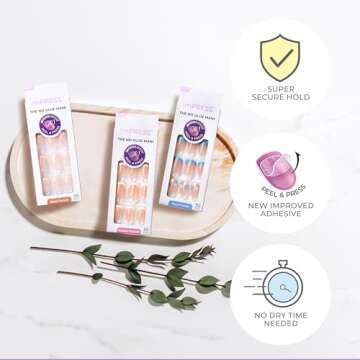 KISS imPRESS No Glue Mani Press-On Nails, French, 'Ideal', Light Neutral + White Tip French, Medium Size, Coffin Shape, Includes 30 Nails, Prep Pad, Instructions Sheet, 1 Manicure Stick, 1 Mini File