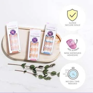 KISS imPRESS No Glue Mani Press-On Nails, French, 'Ideal', Light Neutral + White Tip French, Medium Size, Coffin Shape, Includes 30 Nails, Prep Pad, Instructions Sheet, 1 Manicure Stick, 1 Mini File