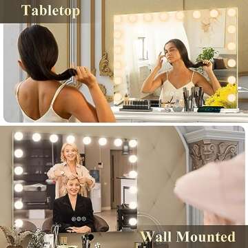 FENNIO Hollywood Vanity Mirror with Lights 32x24.5 Large Lighted Mirror Makeup Mirror with 18 Dimmable LED Bulbs and 10X Magnification 3Color Lighting USB Charging Port for Vanity Desk Tabletop