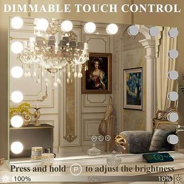 FENNIO Hollywood Vanity Mirror with Lights 32x24.5 Large Lighted Mirror Makeup Mirror with 18 Dimmable LED Bulbs and 10X Magnification 3Color Lighting USB Charging Port for Vanity Desk Tabletop