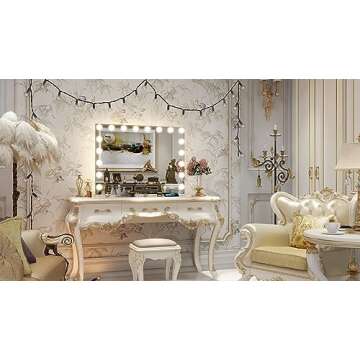 FENNIO Hollywood Vanity Mirror with Lights 32x24.5 Large Lighted Mirror Makeup Mirror with 18 Dimmable LED Bulbs and 10X Magnification 3Color Lighting USB Charging Port for Vanity Desk Tabletop