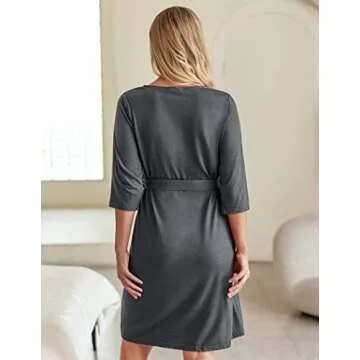 Ekouaer Maternity Robe Nursing Robes for Hospital Labor Delivery V Neck Pregnancy Bathrobe Womens Postpartum Nightgown
