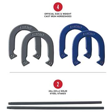Franklin Sports Horseshoes Set - Official Size Steel Horseshoes for All Ages