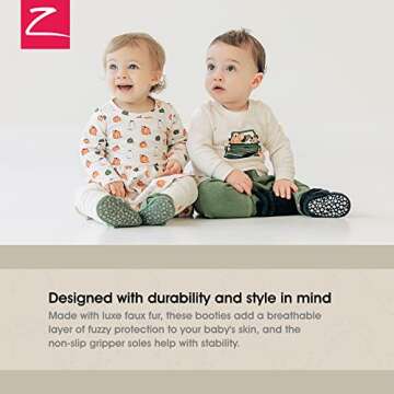 Zutano Unisex Furry Baby Booties with Grippers, Organic Cotton Lining, Baby Registry Must Haves, Oat...