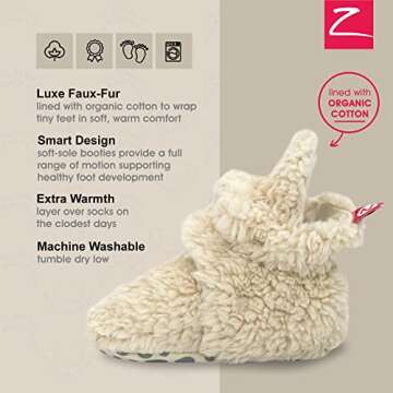 Zutano Unisex Furry Baby Booties with Grippers, Organic Cotton Lining, Baby Registry Must Haves, Oat Furry, 12 Months