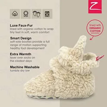Zutano Unisex Furry Baby Booties with Grippers, Organic Cotton Lining, Baby Registry Must Haves, Oat Furry, 12 Months