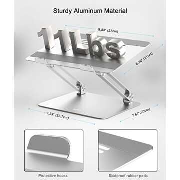 BoYata Laptop Stand, Adjustable Laptop Riser Ergonomic Computer Stand for Desk, Aluminum Laptop Holder Compatible for MacBook Pro/Air, Surface Laptop and Other Laptops up to 15 Inches