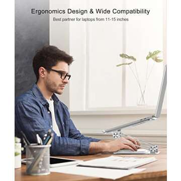 BoYata Laptop Stand, Adjustable Laptop Riser Ergonomic Computer Stand for Desk, Aluminum Laptop Holder Compatible for MacBook Pro/Air, Surface Laptop and Other Laptops up to 15 Inches