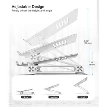 BoYata Laptop Stand, Adjustable Laptop Riser Ergonomic Computer Stand for Desk, Aluminum Laptop Holder Compatible for MacBook Pro/Air, Surface Laptop and Other Laptops up to 15 Inches