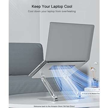 BoYata Laptop Stand, Adjustable Laptop Riser Ergonomic Computer Stand for Desk, Aluminum Laptop Holder Compatible for MacBook Pro/Air, Surface Laptop and Other Laptops up to 15 Inches
