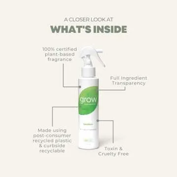 Grow Fragrance Scented Fabric and Room Air Freshener Spray - Certified Non-Toxic, 100% Plant-Based Essential Oils - 5 oz (Bamboo)