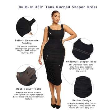 SHAPELLX Sexy Dress Women's Sleeveless Square Neck Ruched Bodycon Sundress Summer Casual Tank Top Midi Dress