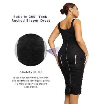 SHAPELLX Sexy Dress Women's Sleeveless Square Neck Ruched Bodycon Sundress Summer Casual Tank Top Midi Dress