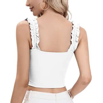 CLOZOZ Crop Tops for Women Ruffle Cropped Tank Tops Cute Summer Ribbed Square Neck Trendy Going Out Preppy Strappy Top