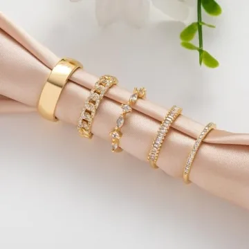 FUNEIA Stackable Gold Rings Set for Women, Non-Tarnish, 14K Gold