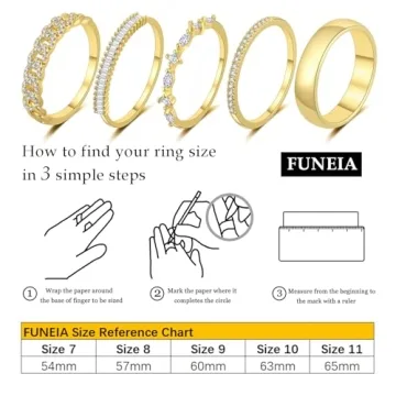 FUNEIA Stackable Gold Rings Set for Women, Non-Tarnish, 14K Gold