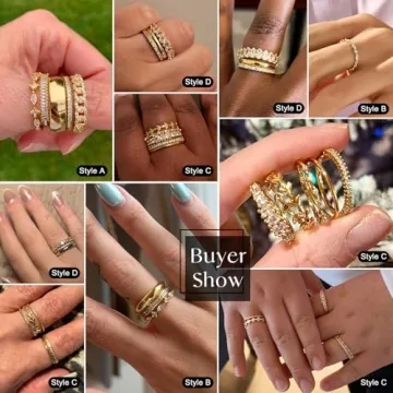 FUNEIA Stackable Gold Rings Set for Women, Non-Tarnish, 14K Gold